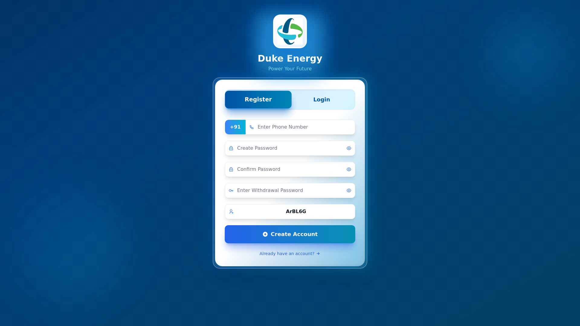 website screenshot of https://energy09-longterm.com/index/register/ArBL6G