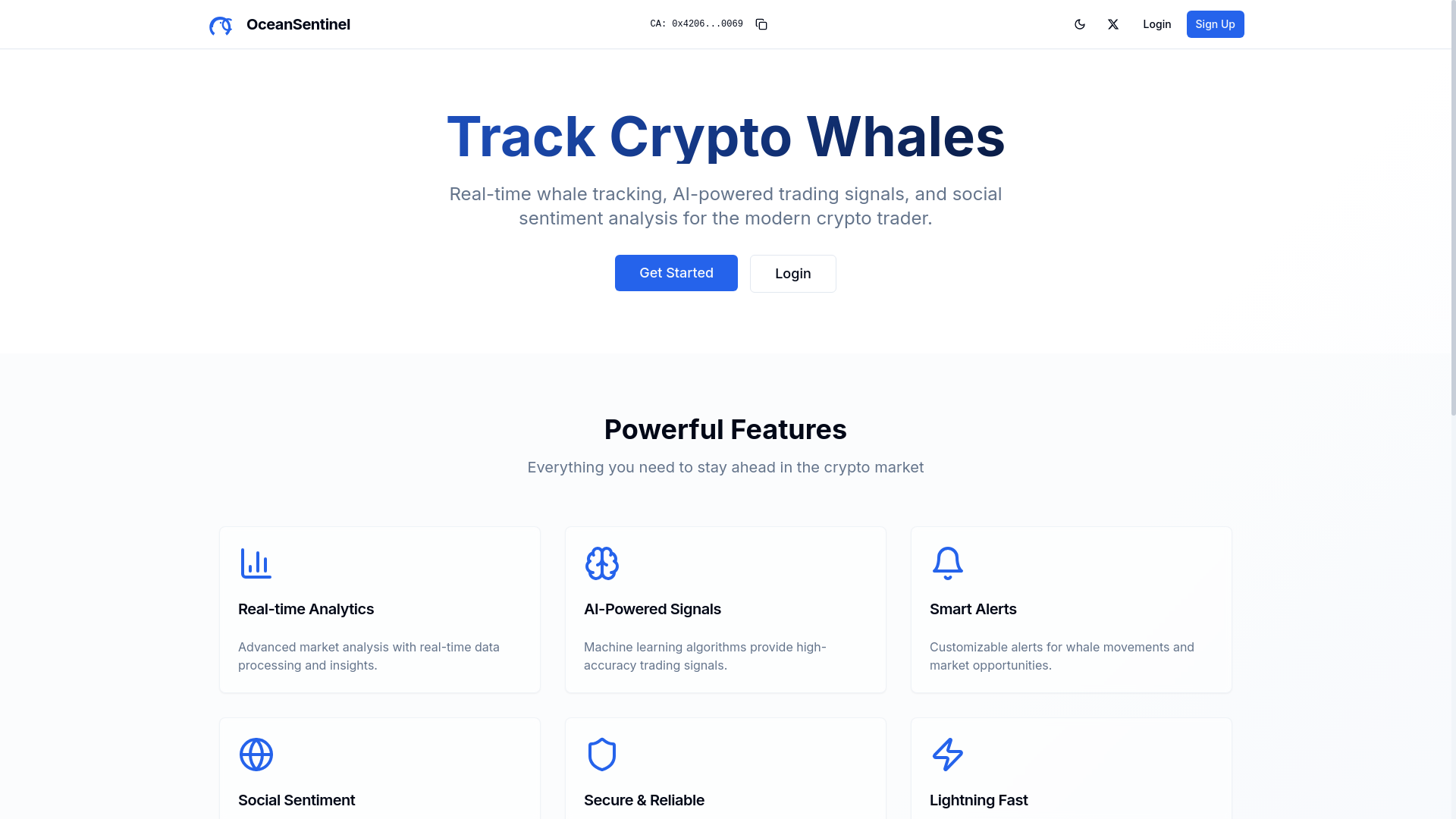 website screenshot of https://oceansentinel.xyz/