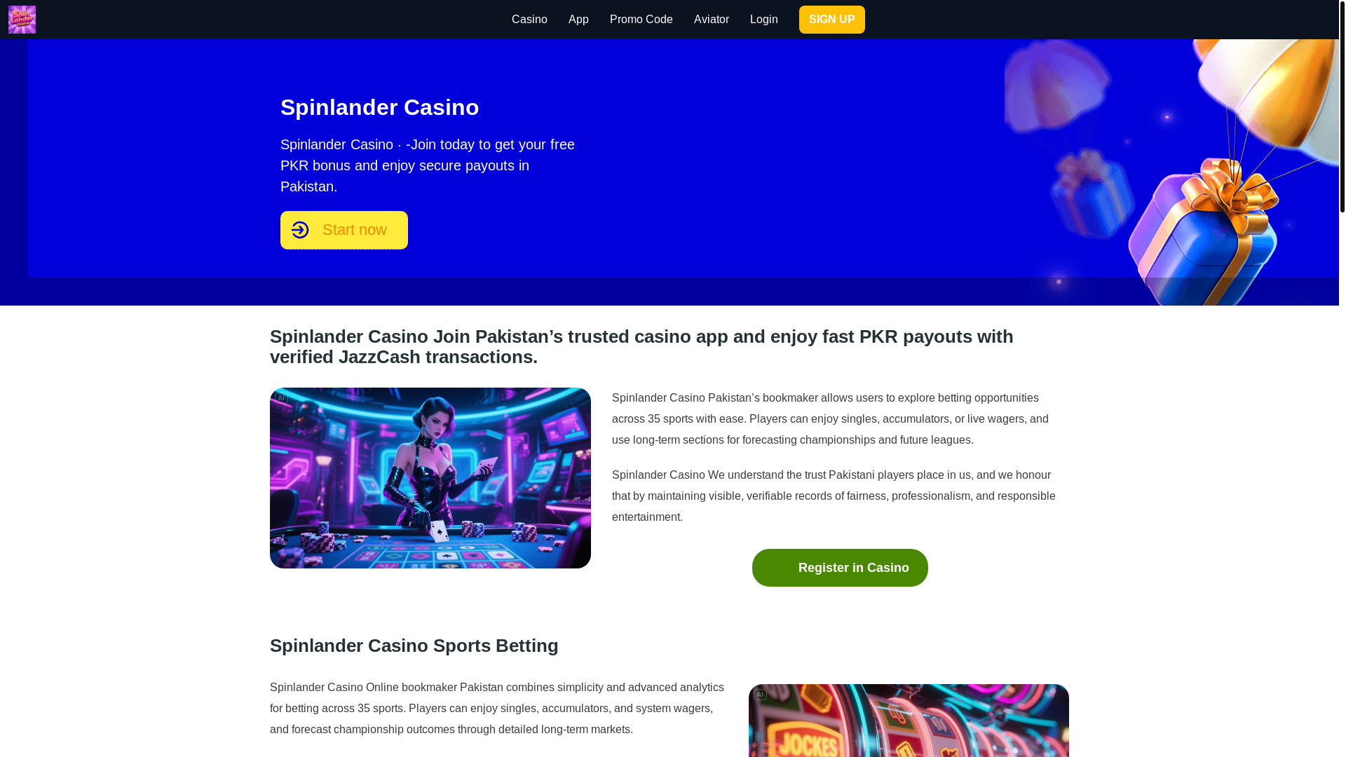 website screenshot of https://spinlandercasinor.com/