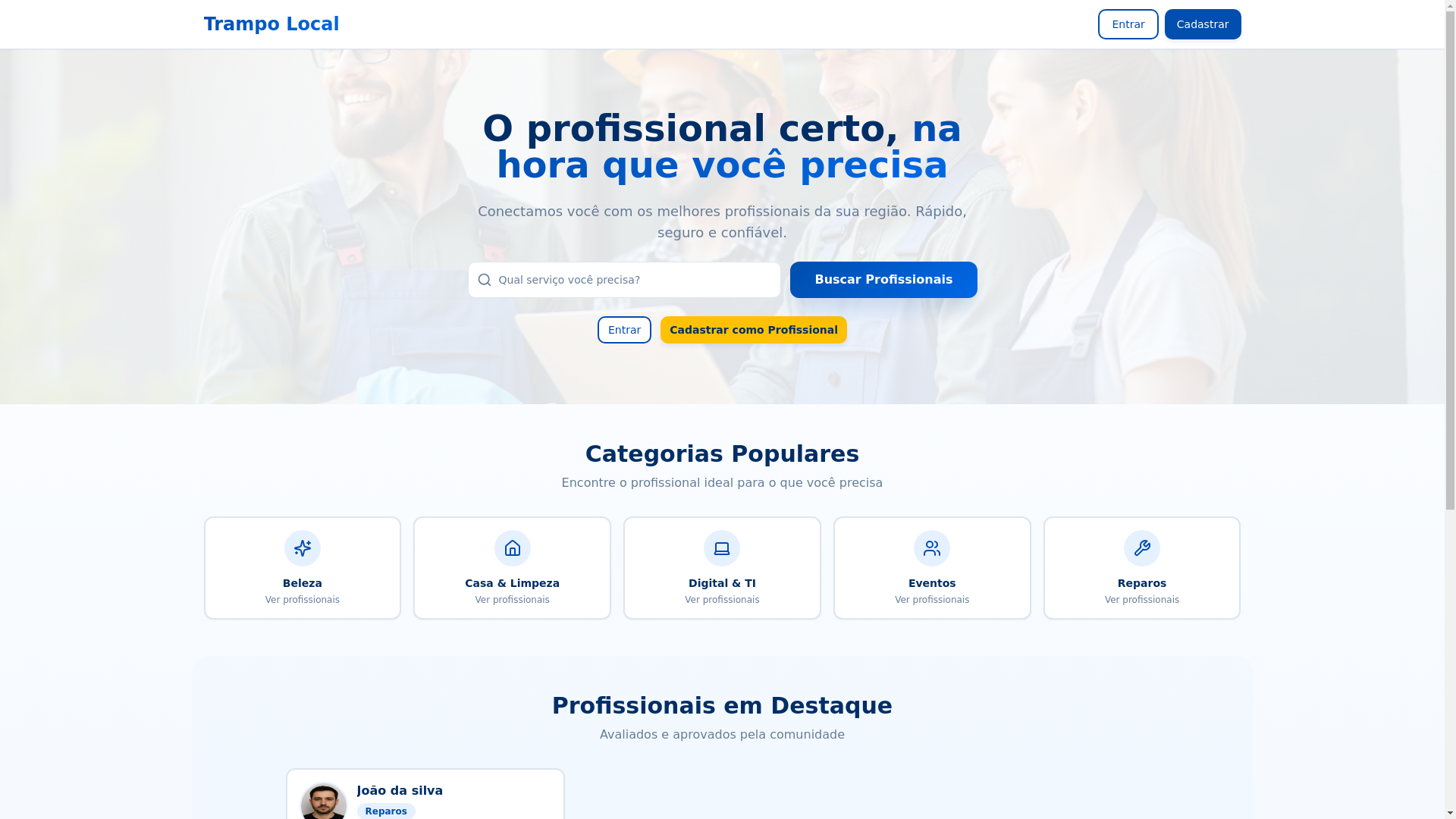 website screenshot of https://encontratrampo.com/