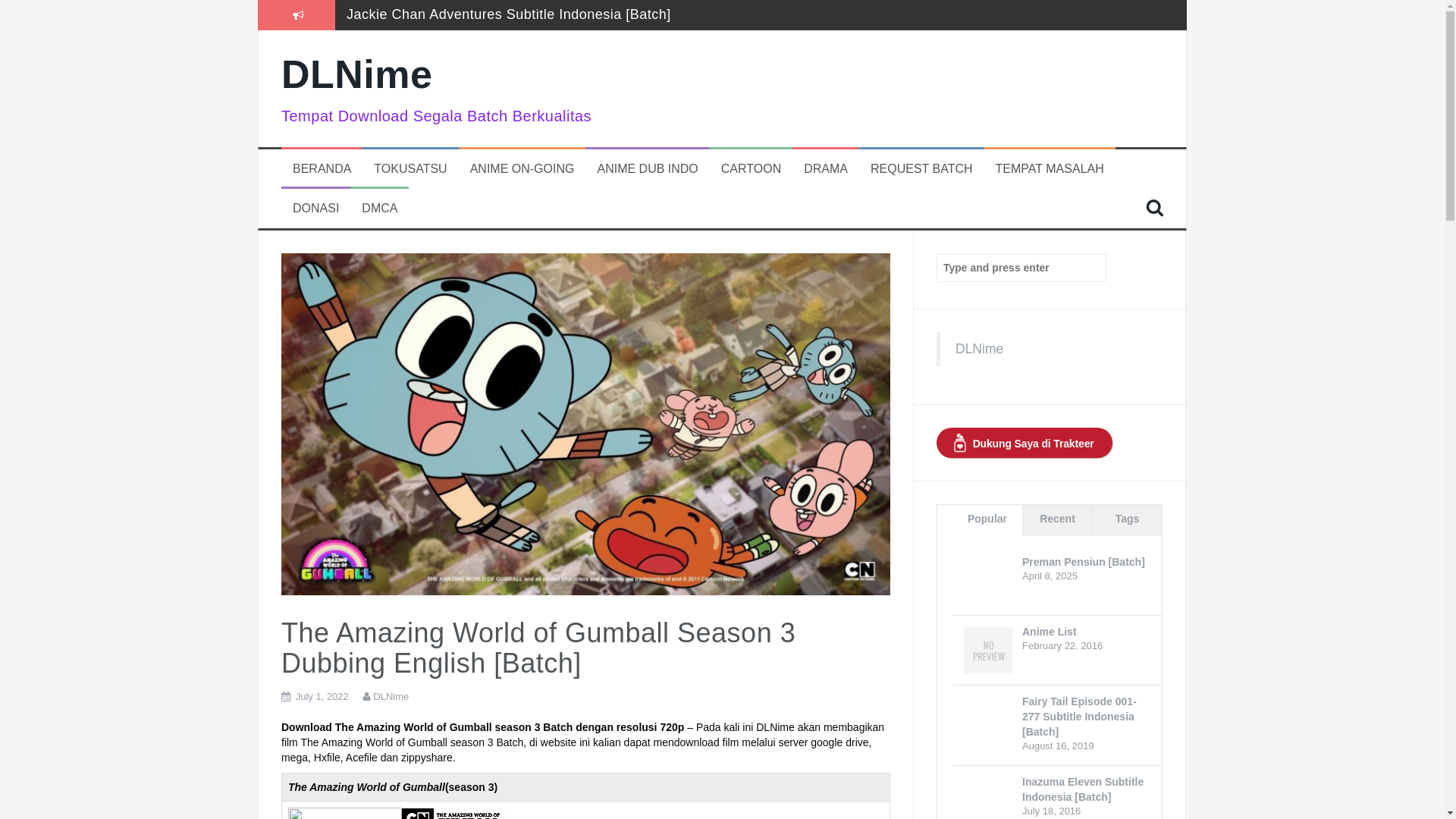 website screenshot of https://dlnime.web.id/the-amazing-world-of-gumball-season-3-dubbing-english-batch/