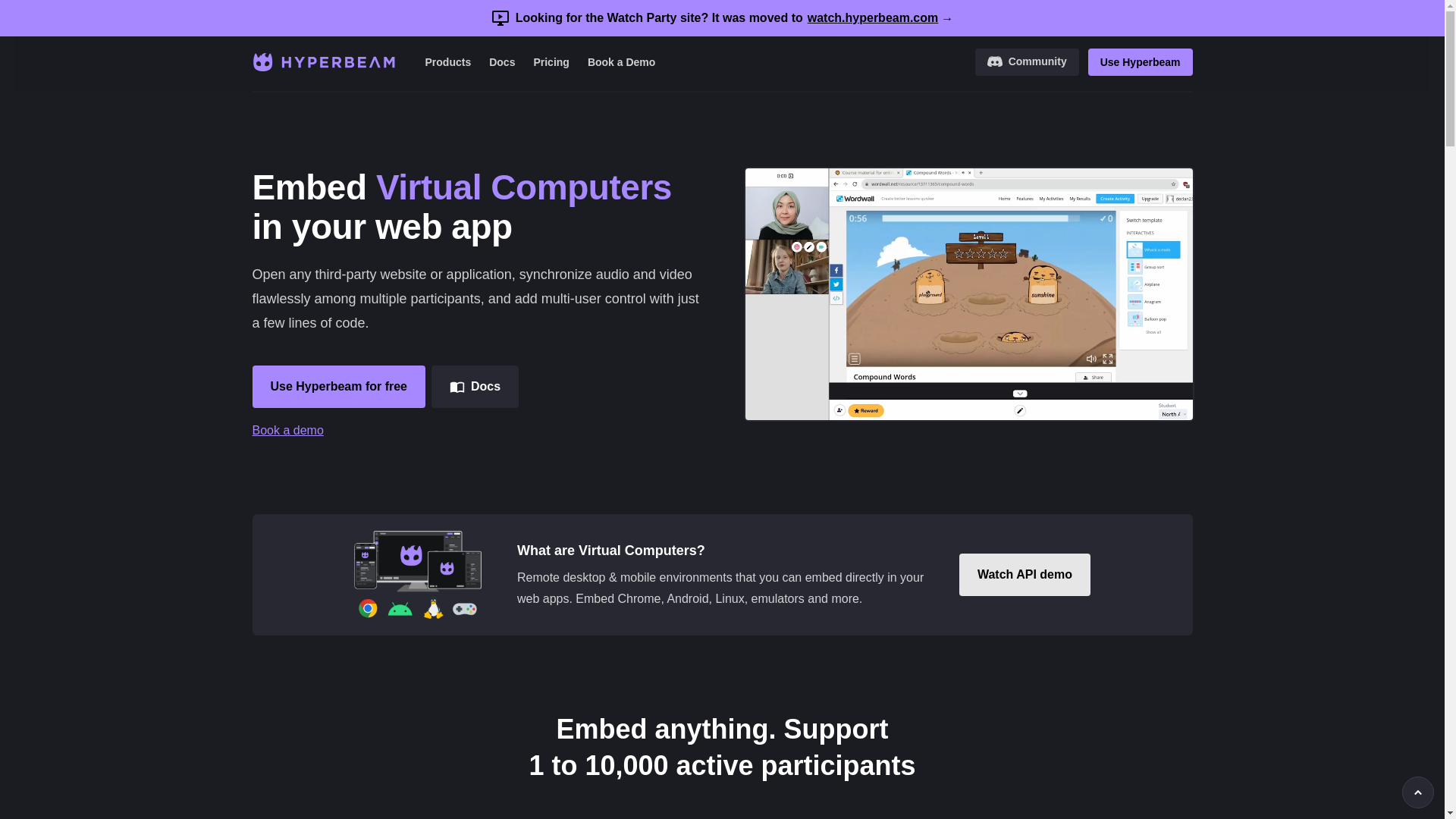 website screenshot of https://hyperbeam.com/