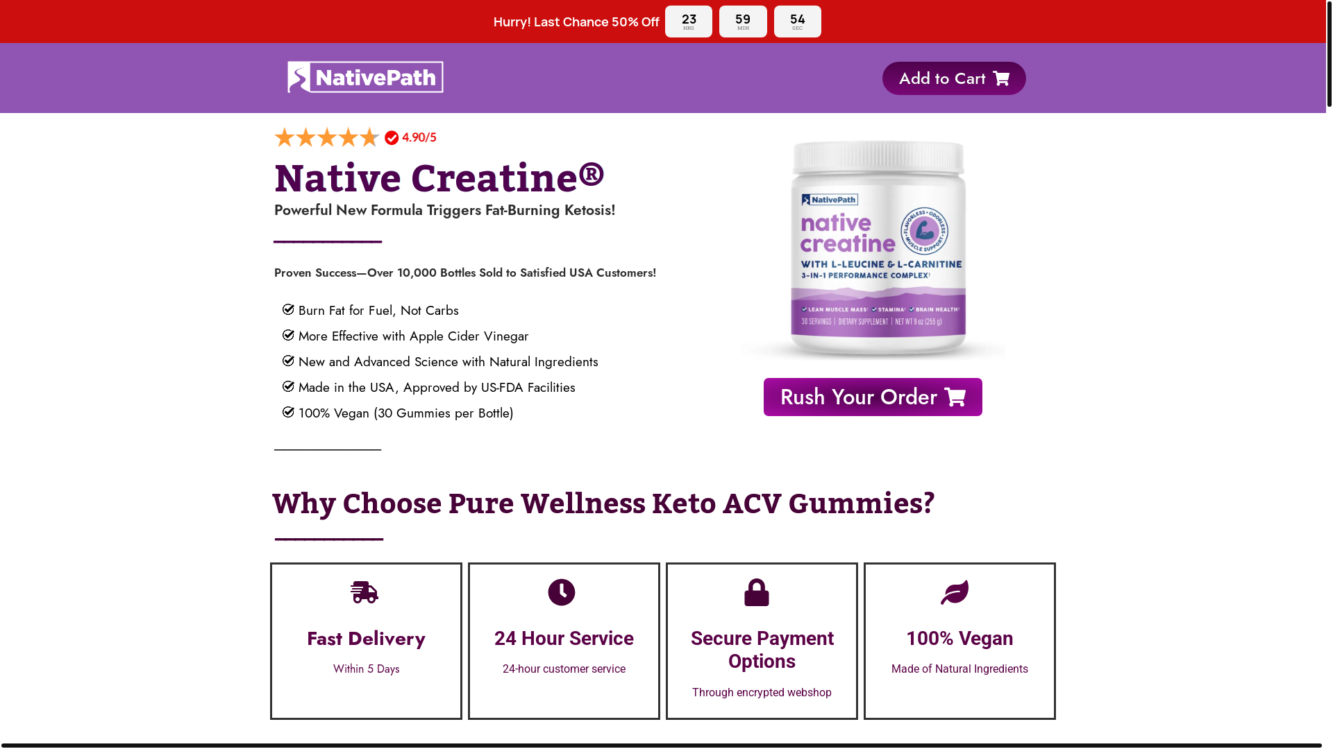 website screenshot of https://nativecreatine.com/