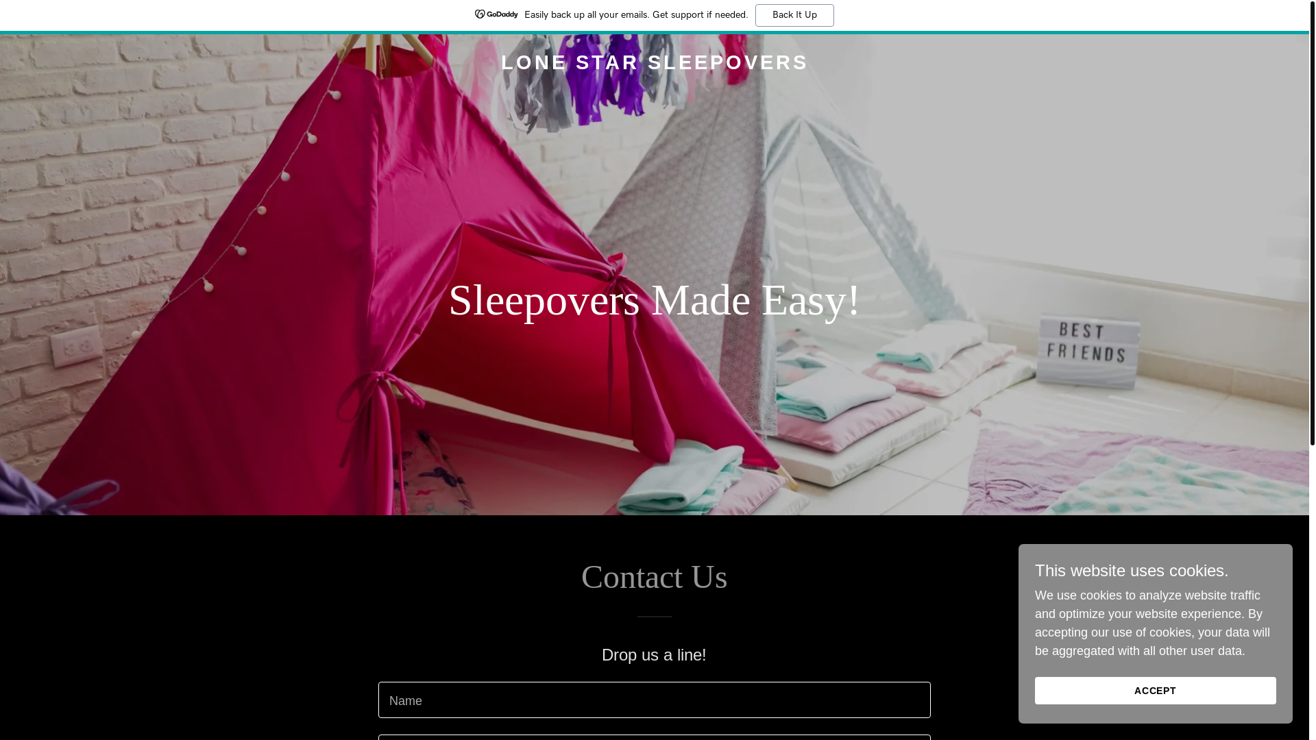 website screenshot of https://lonestarsleepovers.com/