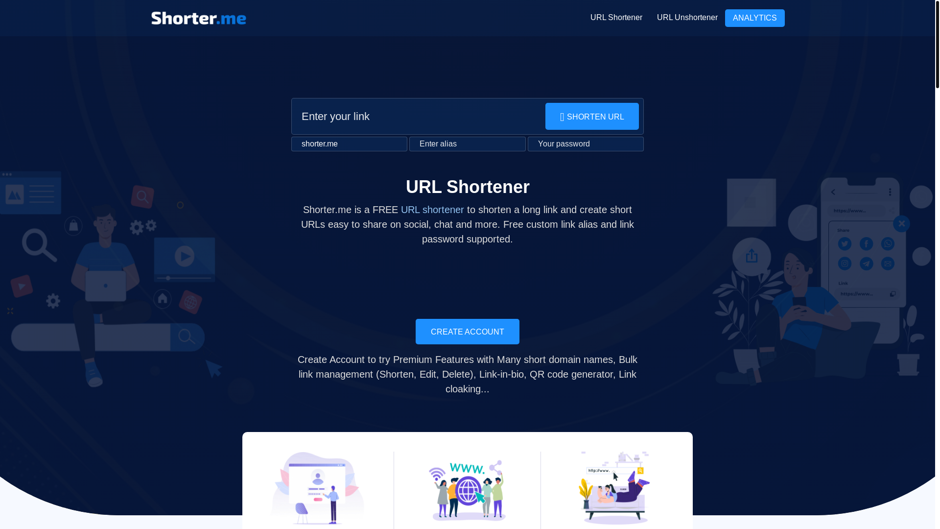 website screenshot of https://shorter.me