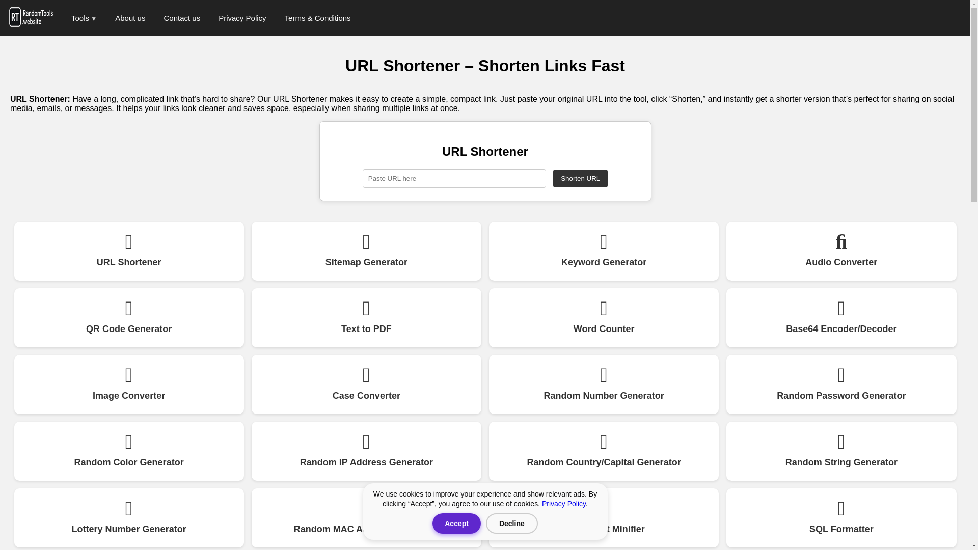 website screenshot of https://randomtools.website/
