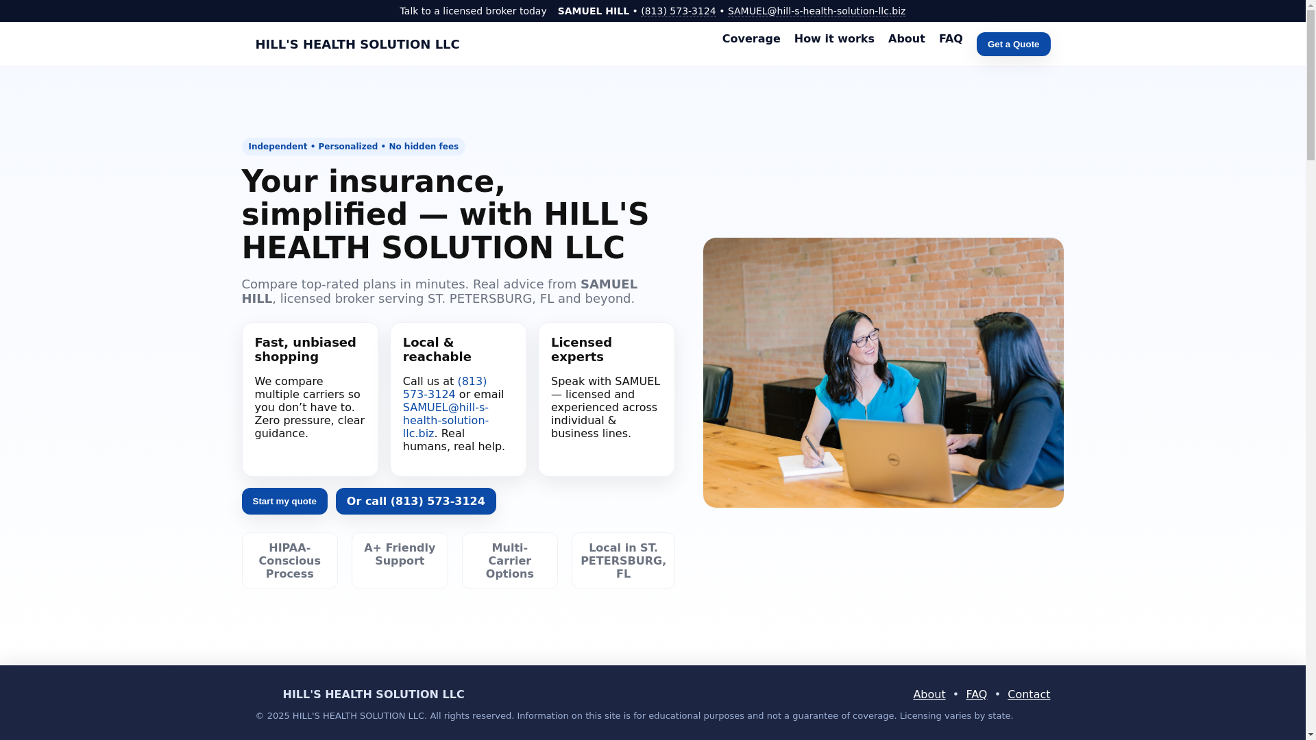 website screenshot of https://hill-s-health-solution-llc.biz/