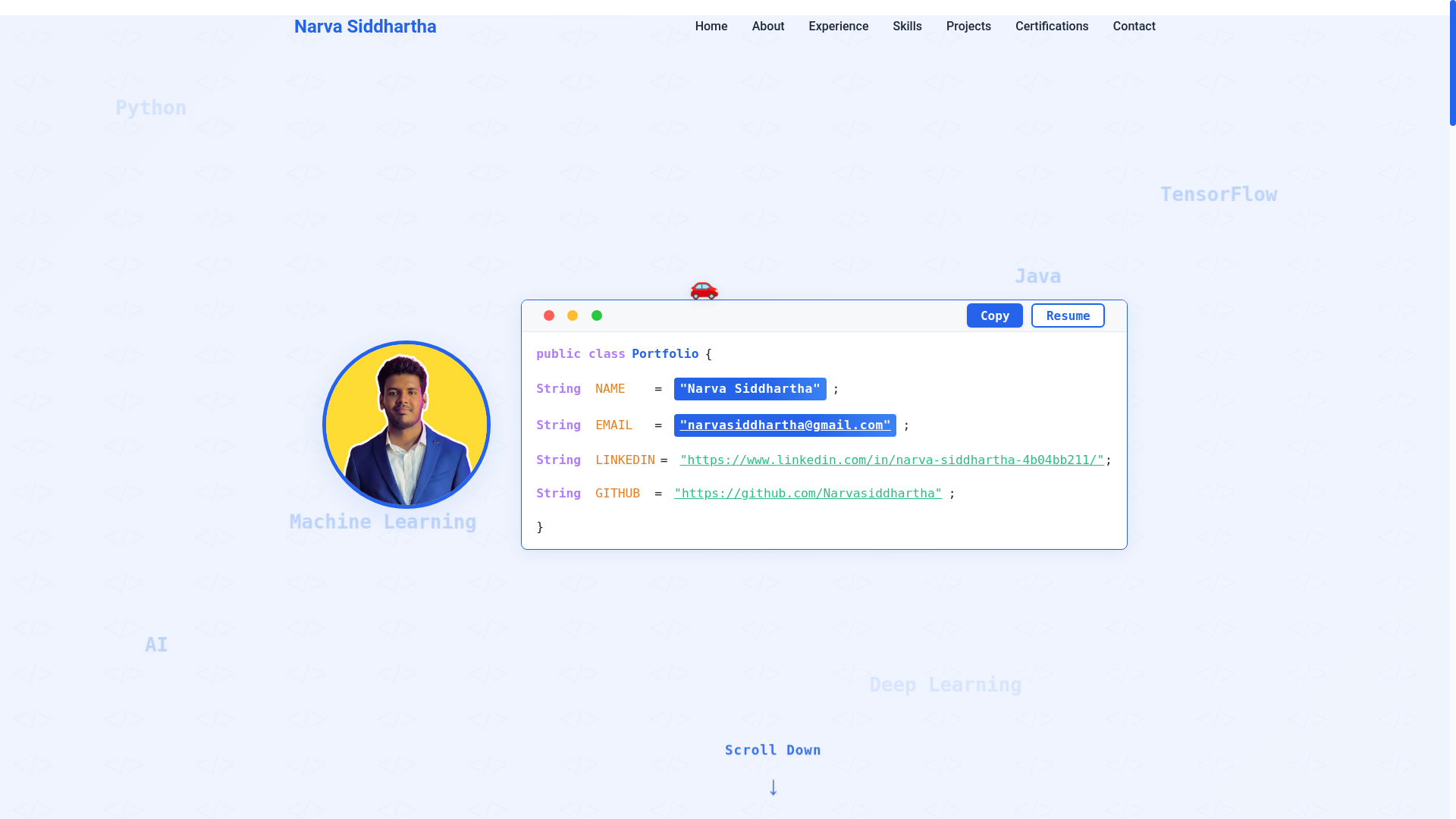 website screenshot of https://narvasiddhartha.me/