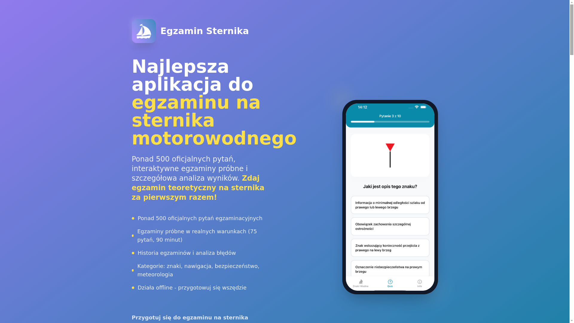 website screenshot of https://egzaminsternika.app/