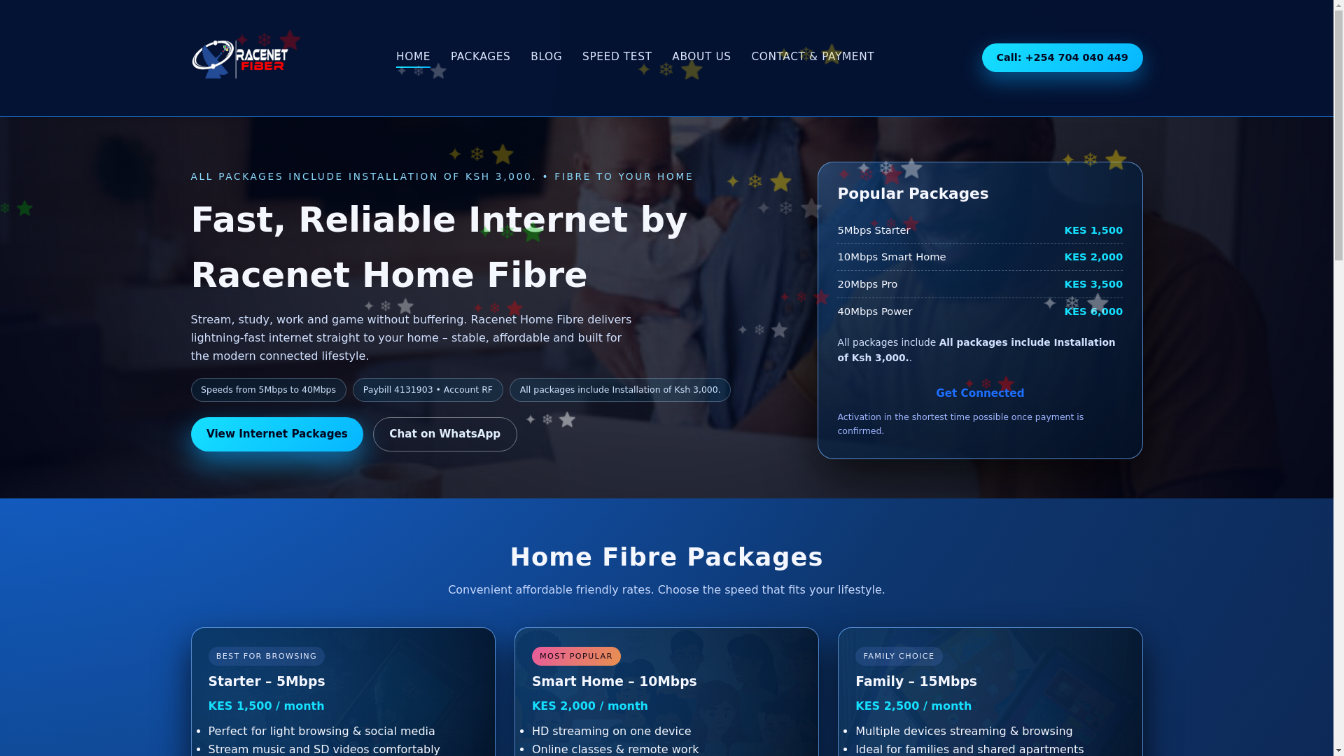 website screenshot of https://racenethomefiber.com/