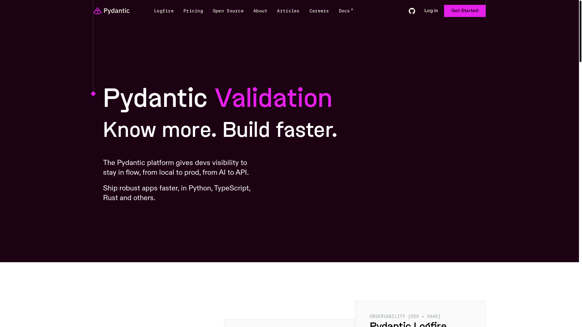 website screenshot of https://pydantic.dev