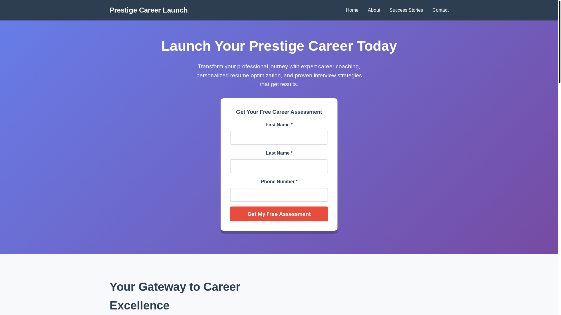 website screenshot of https://prestigecareerlaunch.xyz/