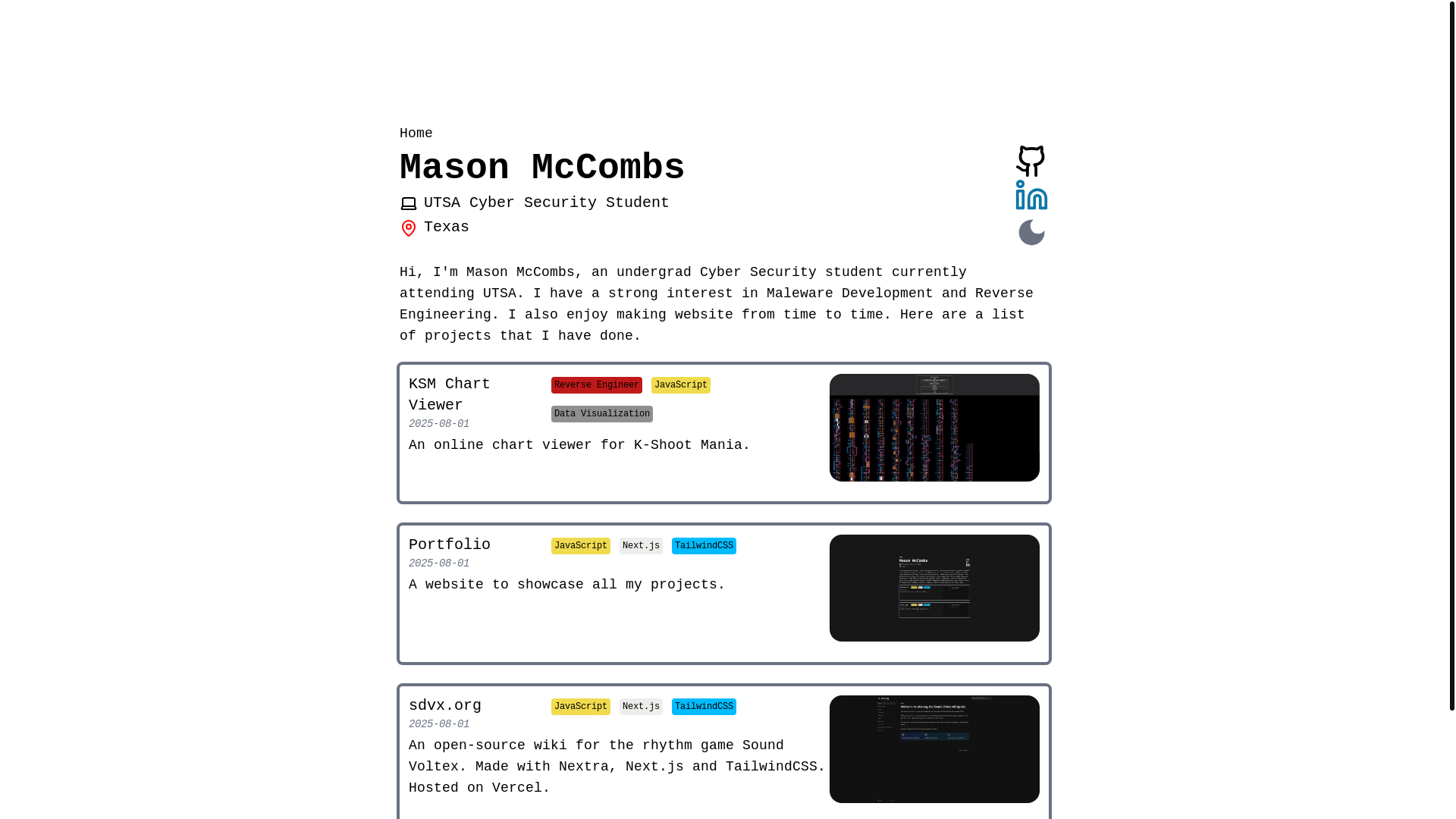 website screenshot of https://masonmccombs.com/