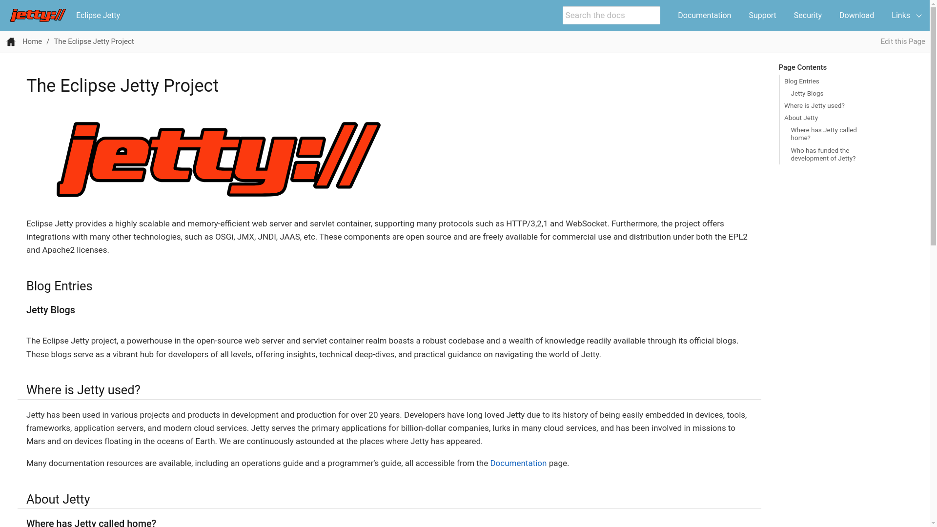 website screenshot of https://eclipse.org/jetty