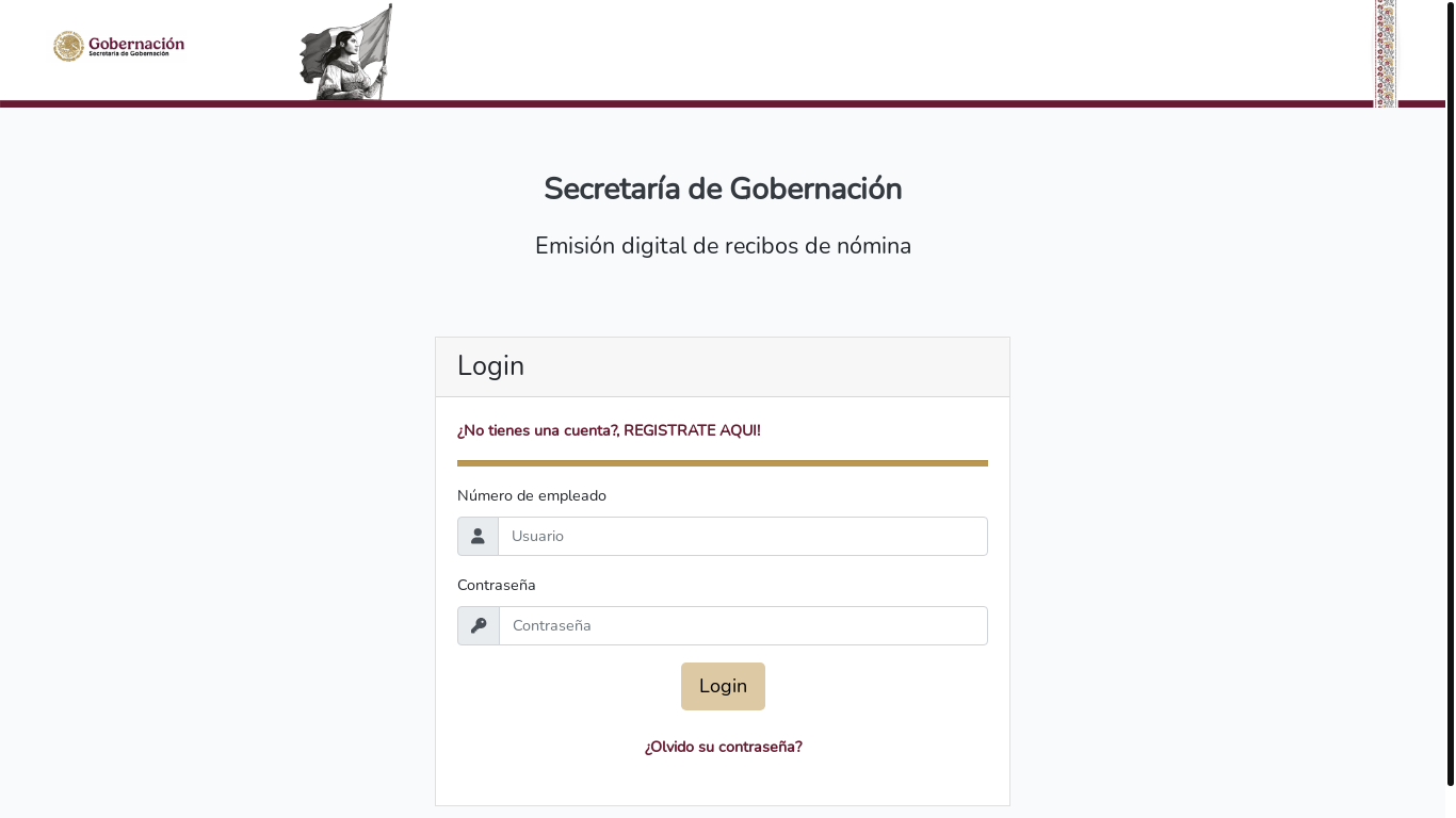 website screenshot of https://sern-nomina.segob.gob.mx/