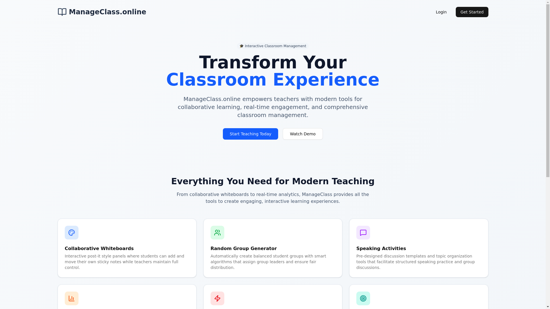 website screenshot of https://manageclass.online/