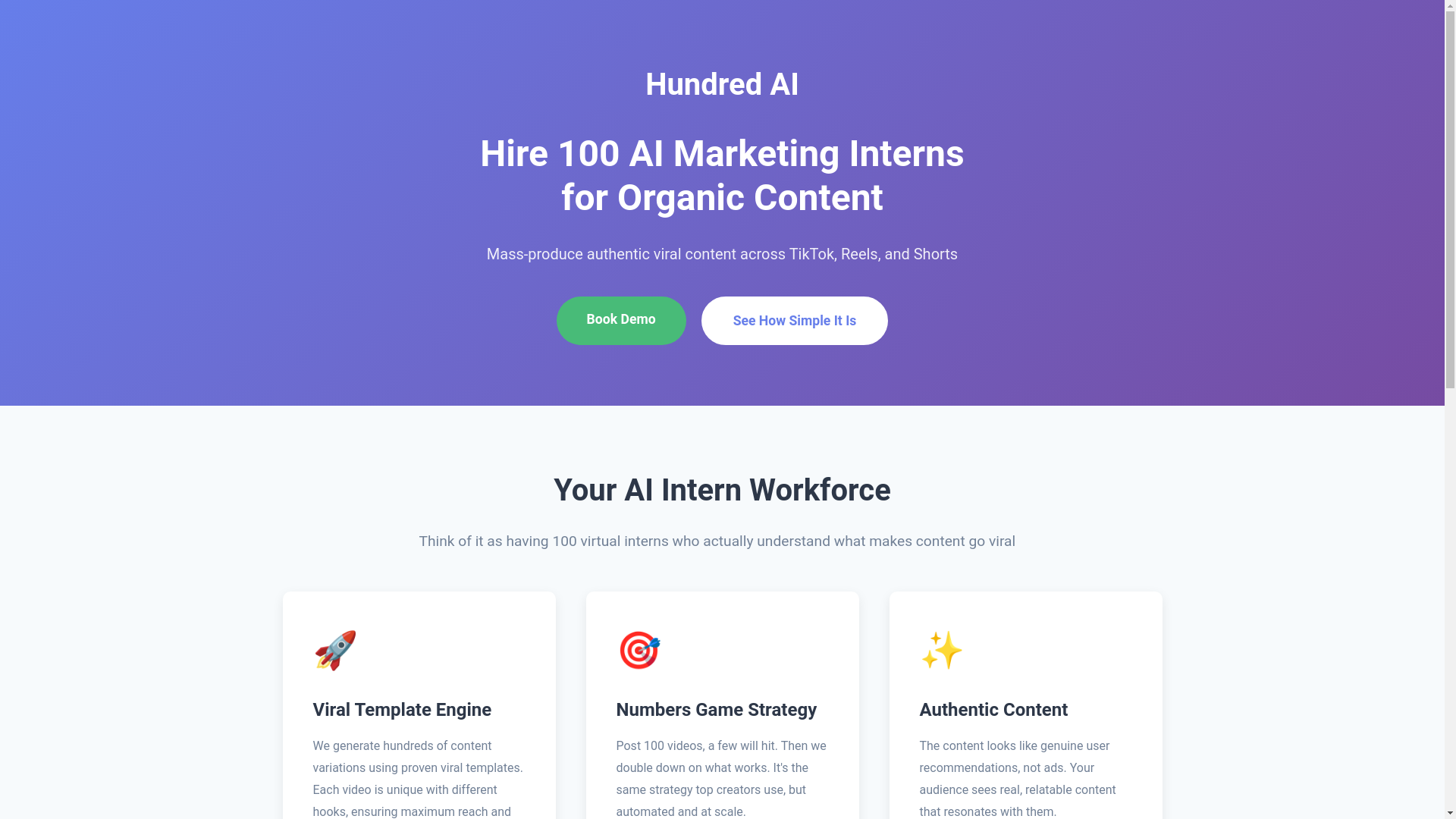website screenshot of https://hundredai.me/