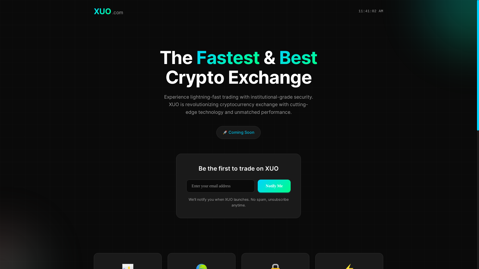 website screenshot of https://xuo-coming-soon.pages.dev/