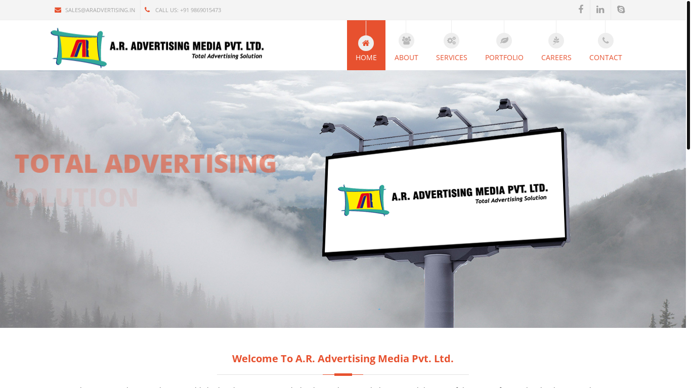 website screenshot of http://aradvertising.in/
