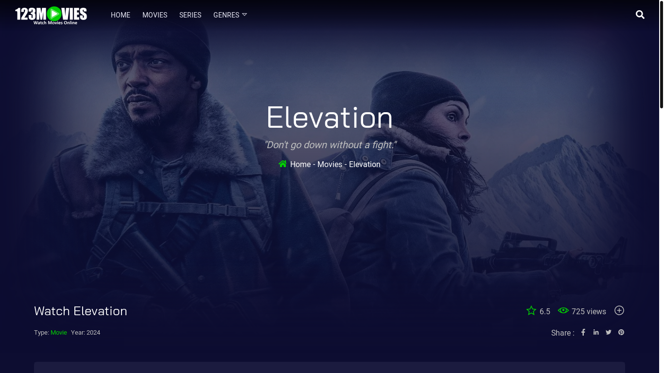 website screenshot of https://newmoviedates.com/movie/1035048/elevation