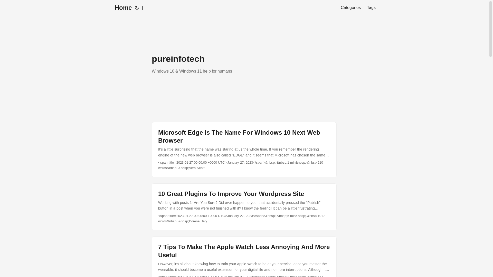 website screenshot of https://pureinfotech25.pages.dev/