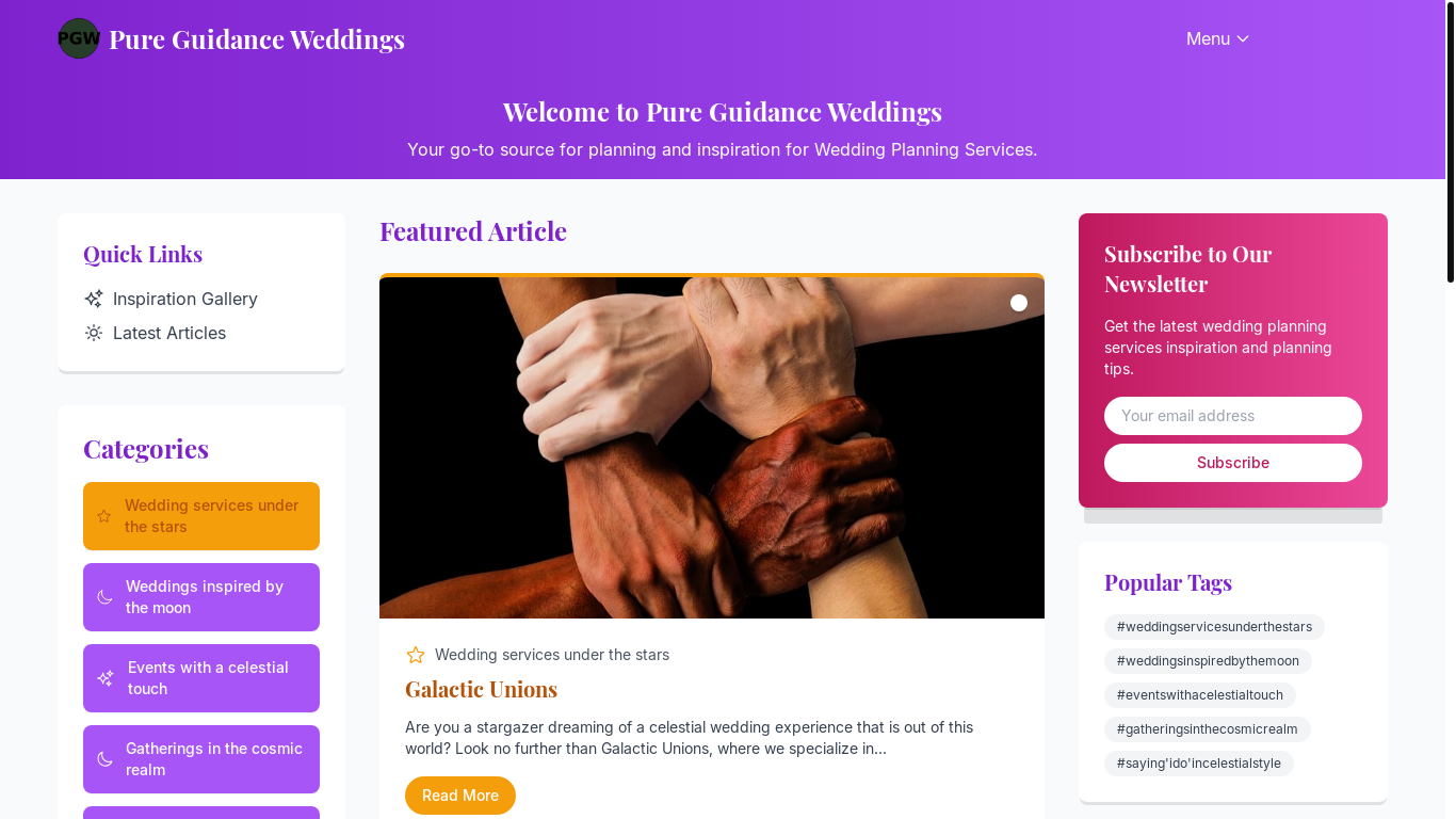 website screenshot of https://pureweddingguidance.beauty/