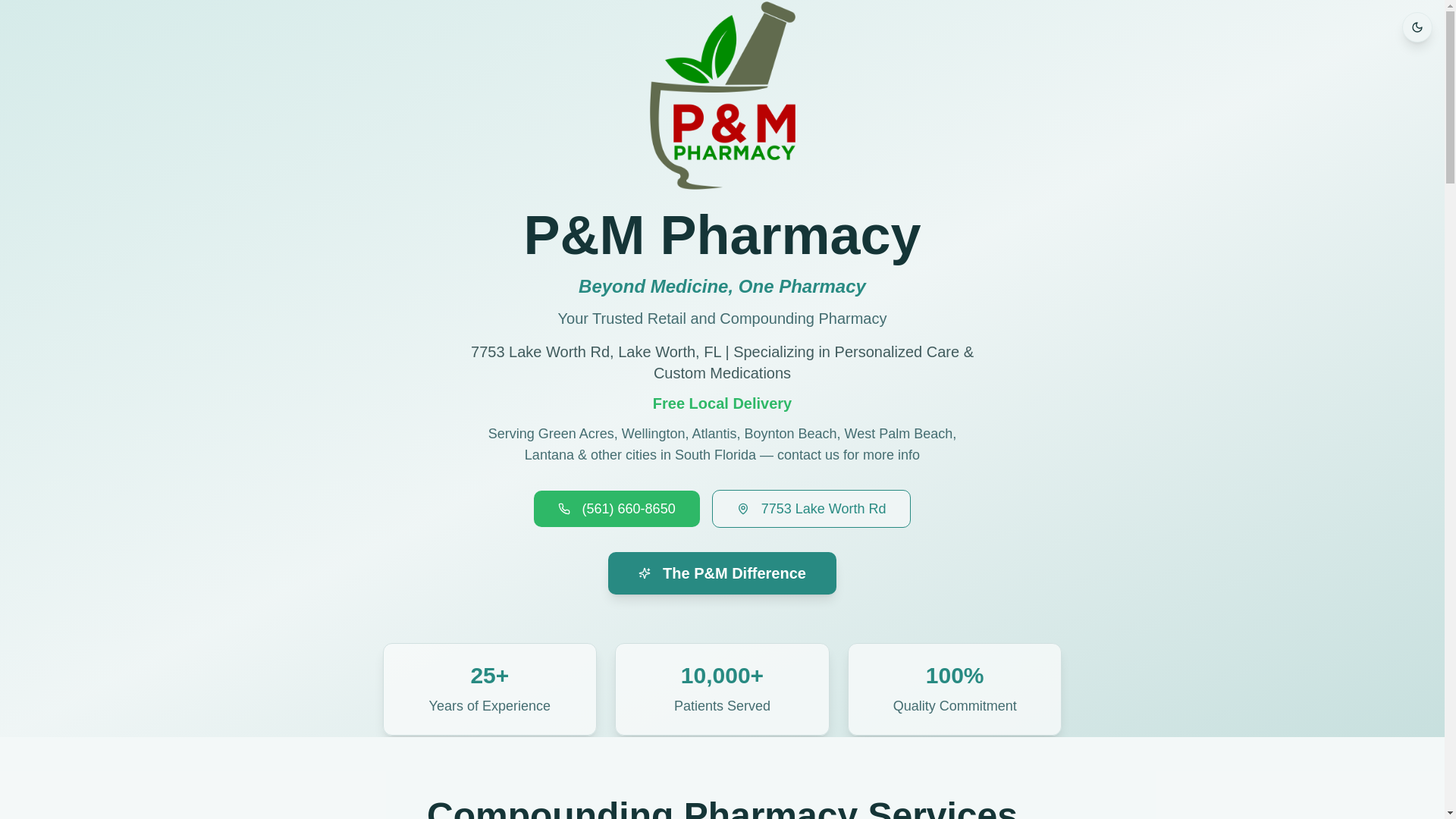 website screenshot of https://pandmpharmacy.com/