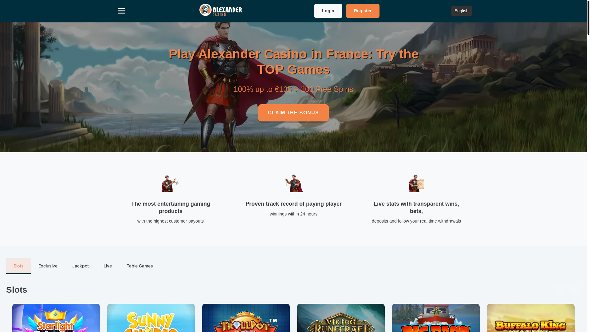 website screenshot of https://playalexandercasino.pages.dev/
