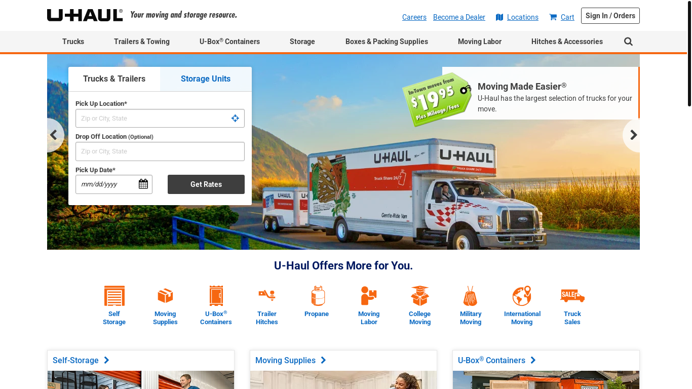 website screenshot of https://uhaul.com/