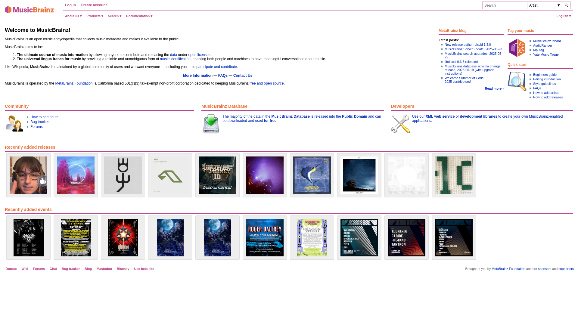 website screenshot of https://musicbrainz.org