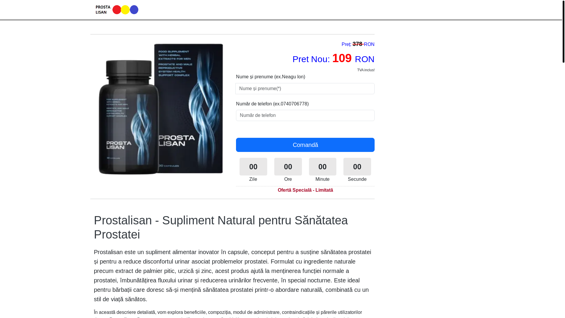 website screenshot of https://prostalisan.ro/