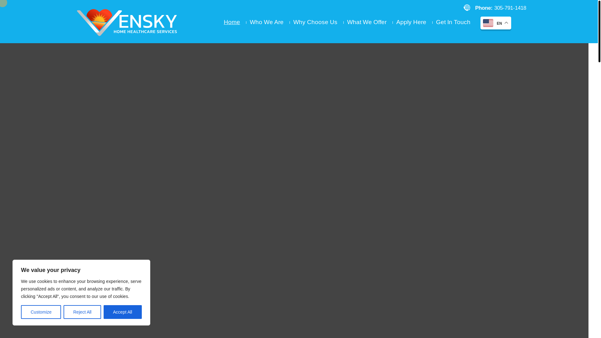 website screenshot of https://venskyhomehealthcare.com/