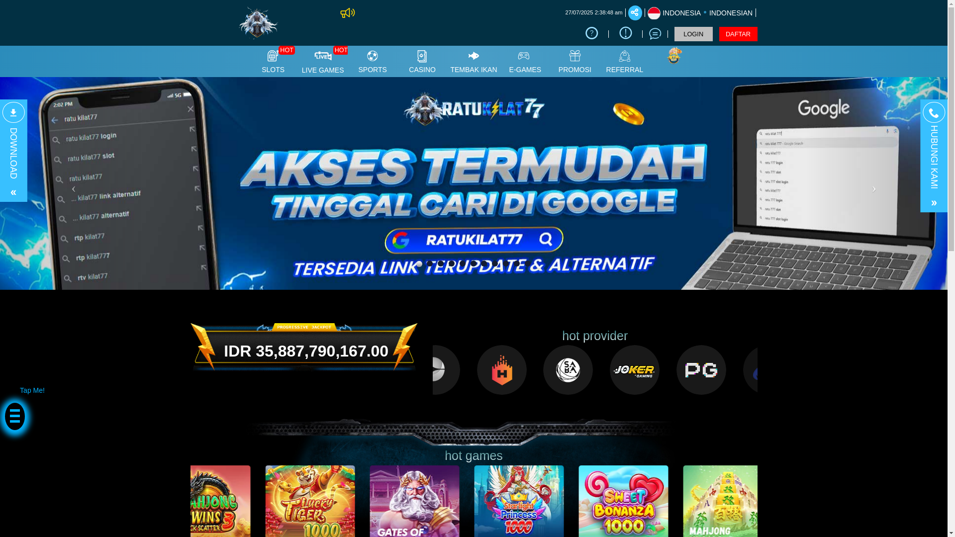 website screenshot of https://ratukilat77v.com/
