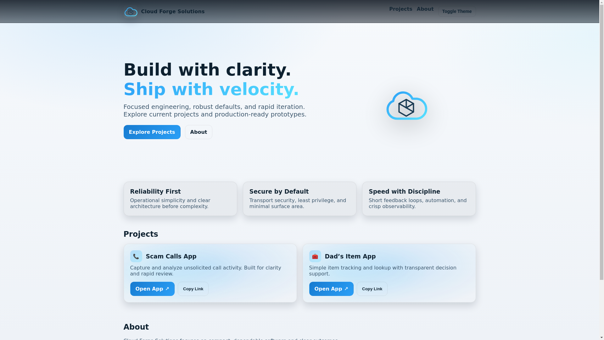 website screenshot of https://cloudforgesolutionsllc.com/