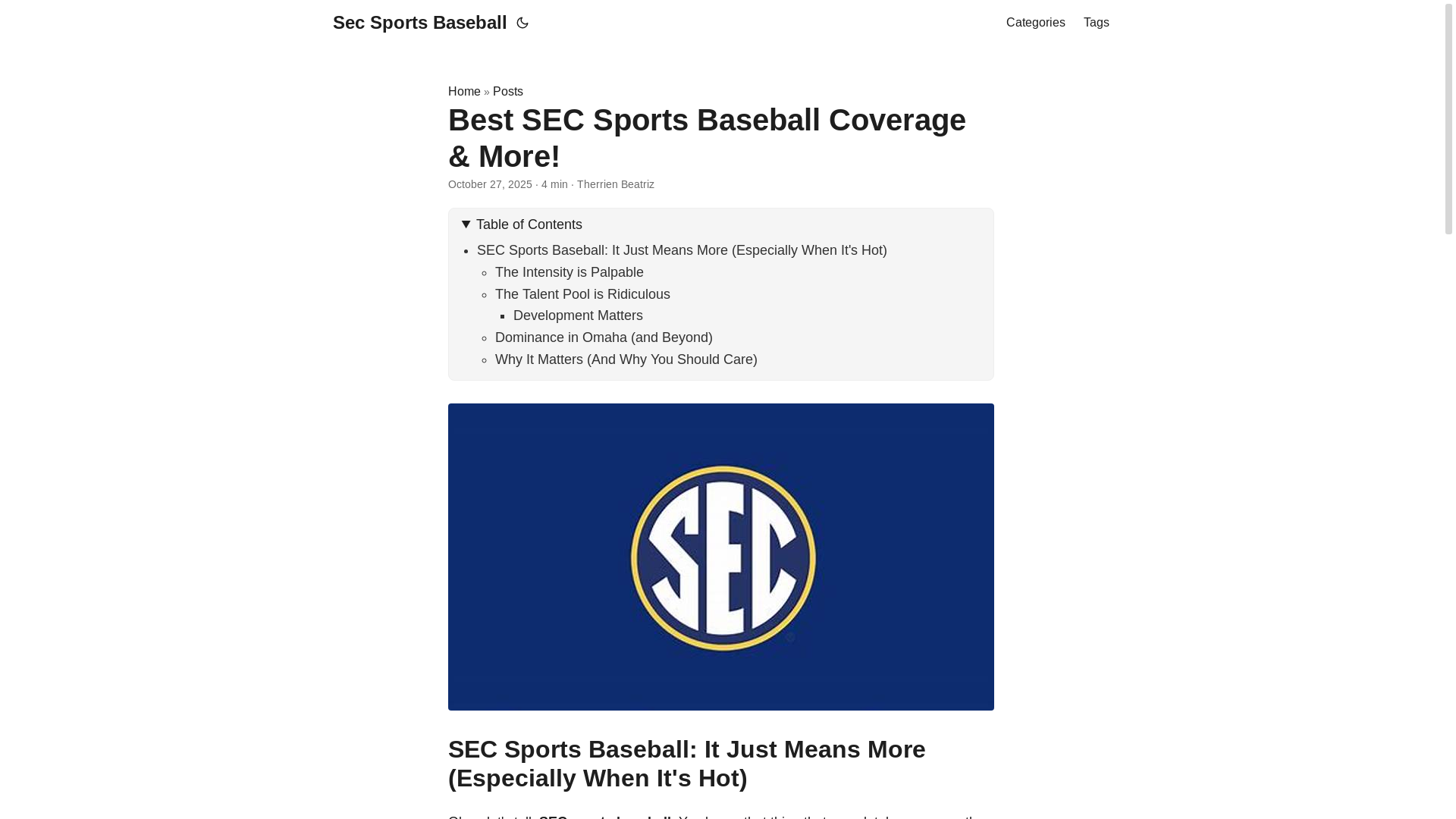 website screenshot of https://sec-sports-baseball.pages.dev/