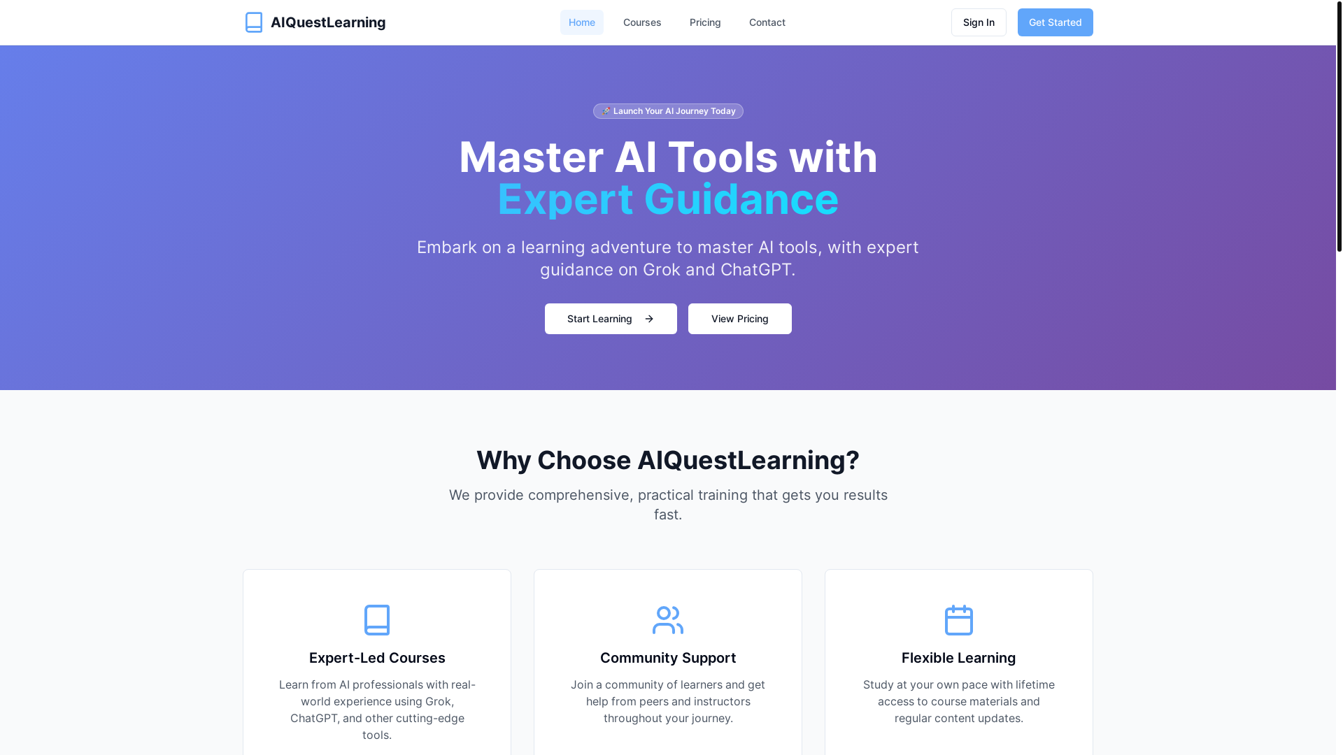 website screenshot of https://questlearningai.com/