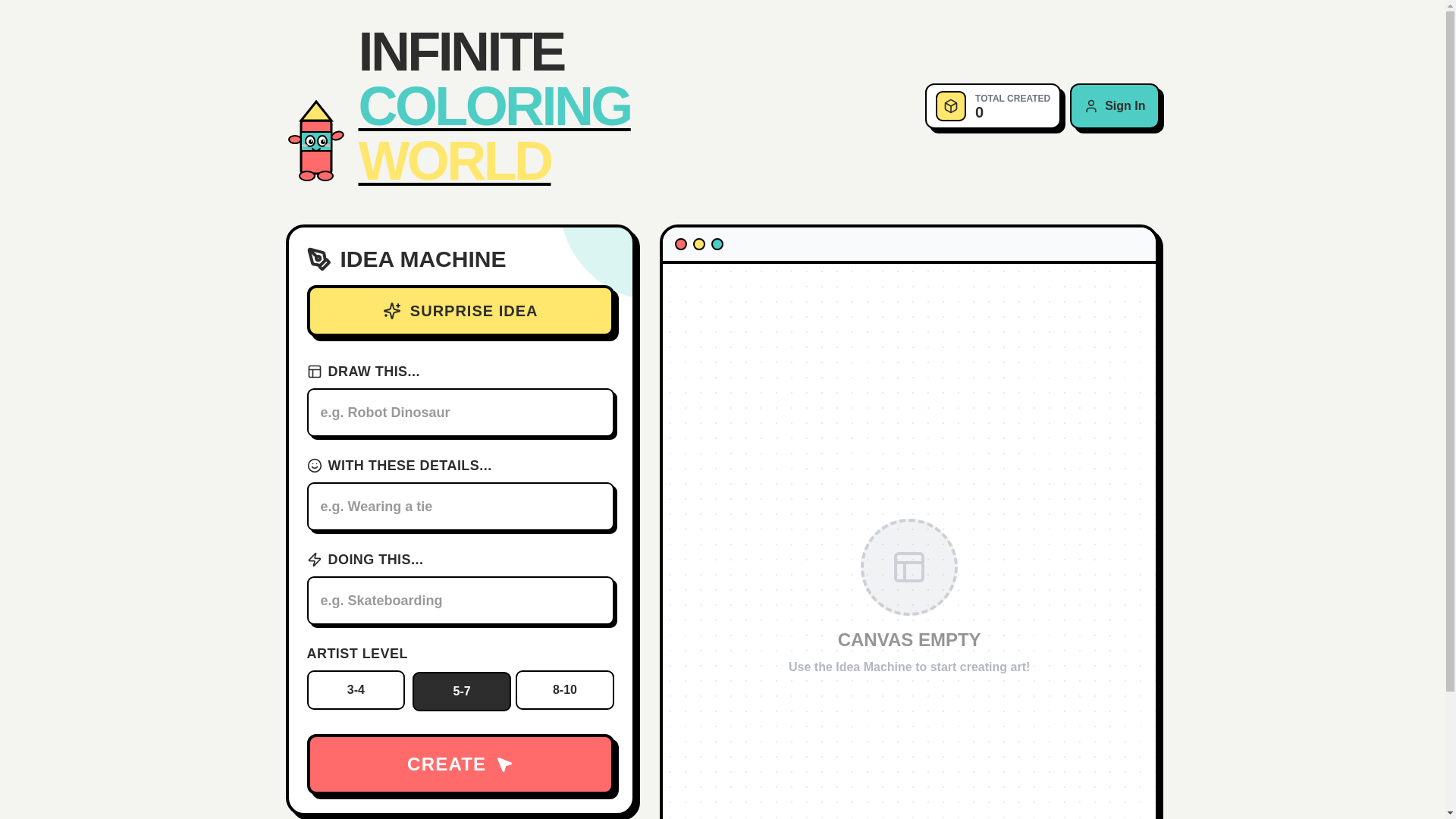 website screenshot of https://infinitecoloring.world/