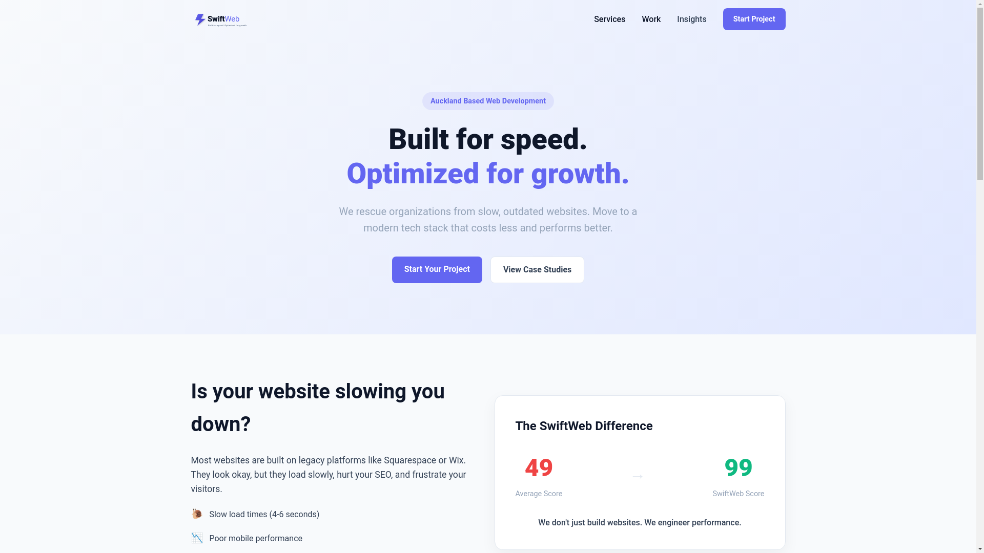 website screenshot of https://swiftweb.co.nz/