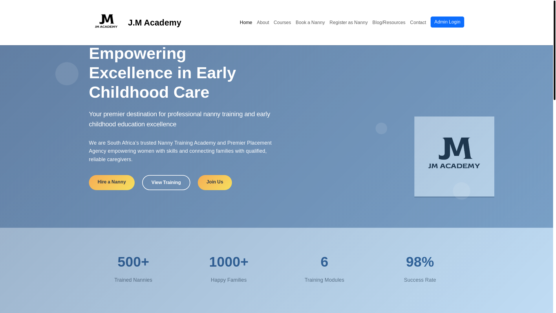 website screenshot of https://thejmacademy.co.za/