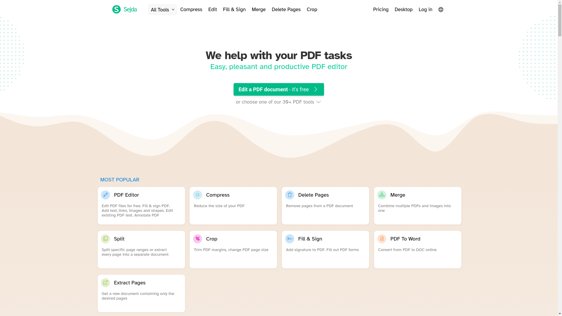 website screenshot of https://sejda.com/
