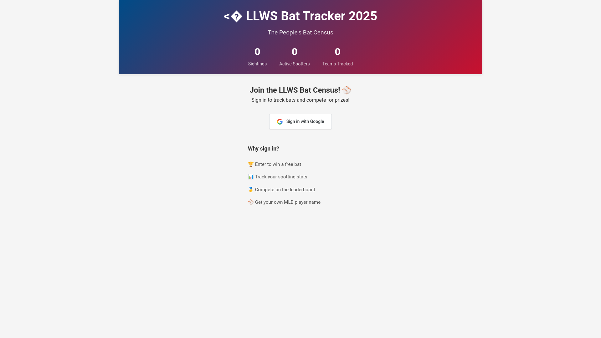 website screenshot of https://llws-bat-tracker.pages.dev/