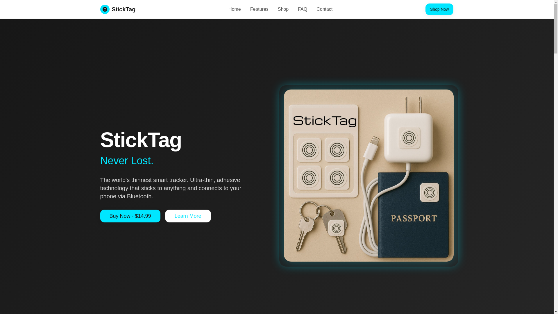 website screenshot of https://sticktag-never-lost-site.pages.dev/
