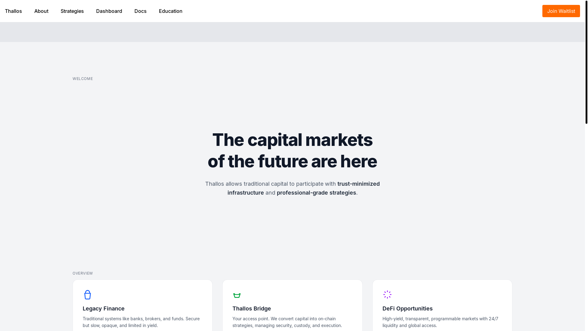website screenshot of https://thallos.finance/