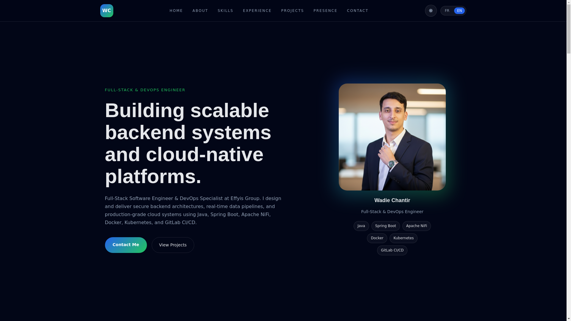 website screenshot of https://wadiechantir.me/