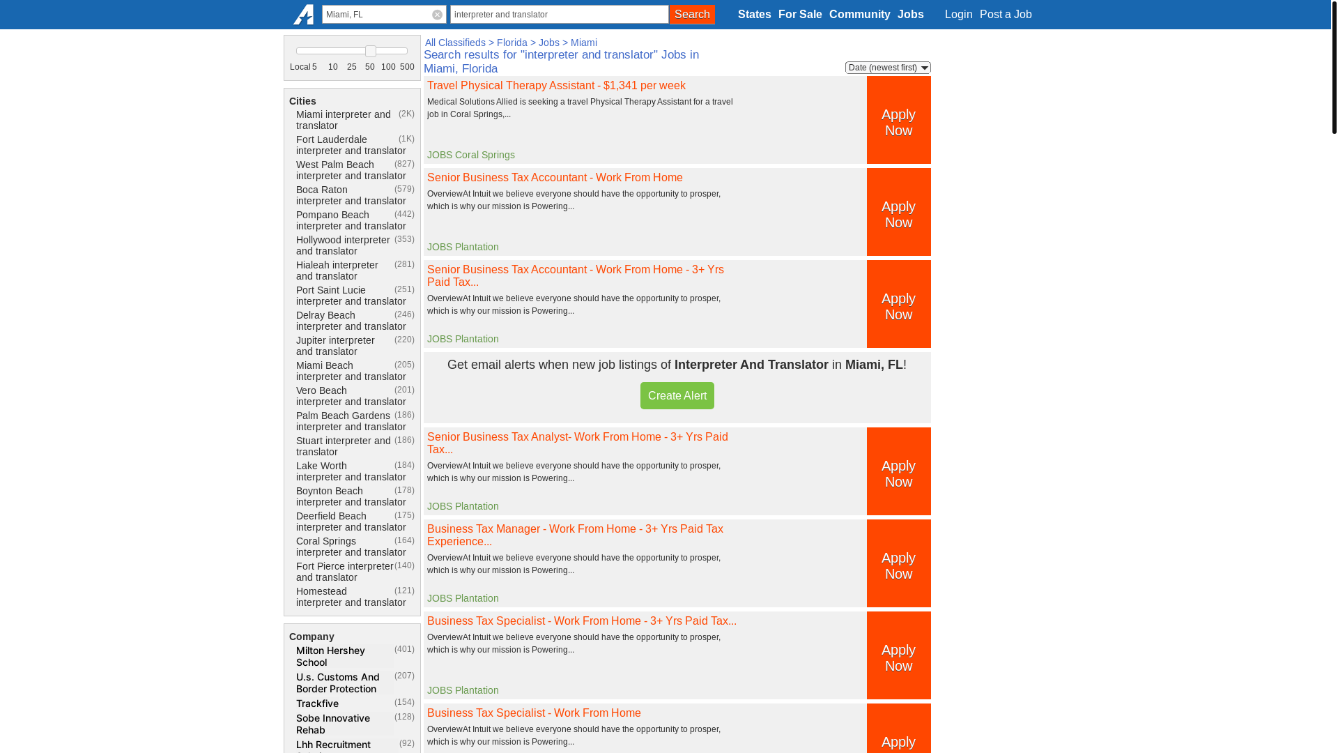 website screenshot of https://miami-fl.americanlisted.com/jobs/interpreter+and+translator/