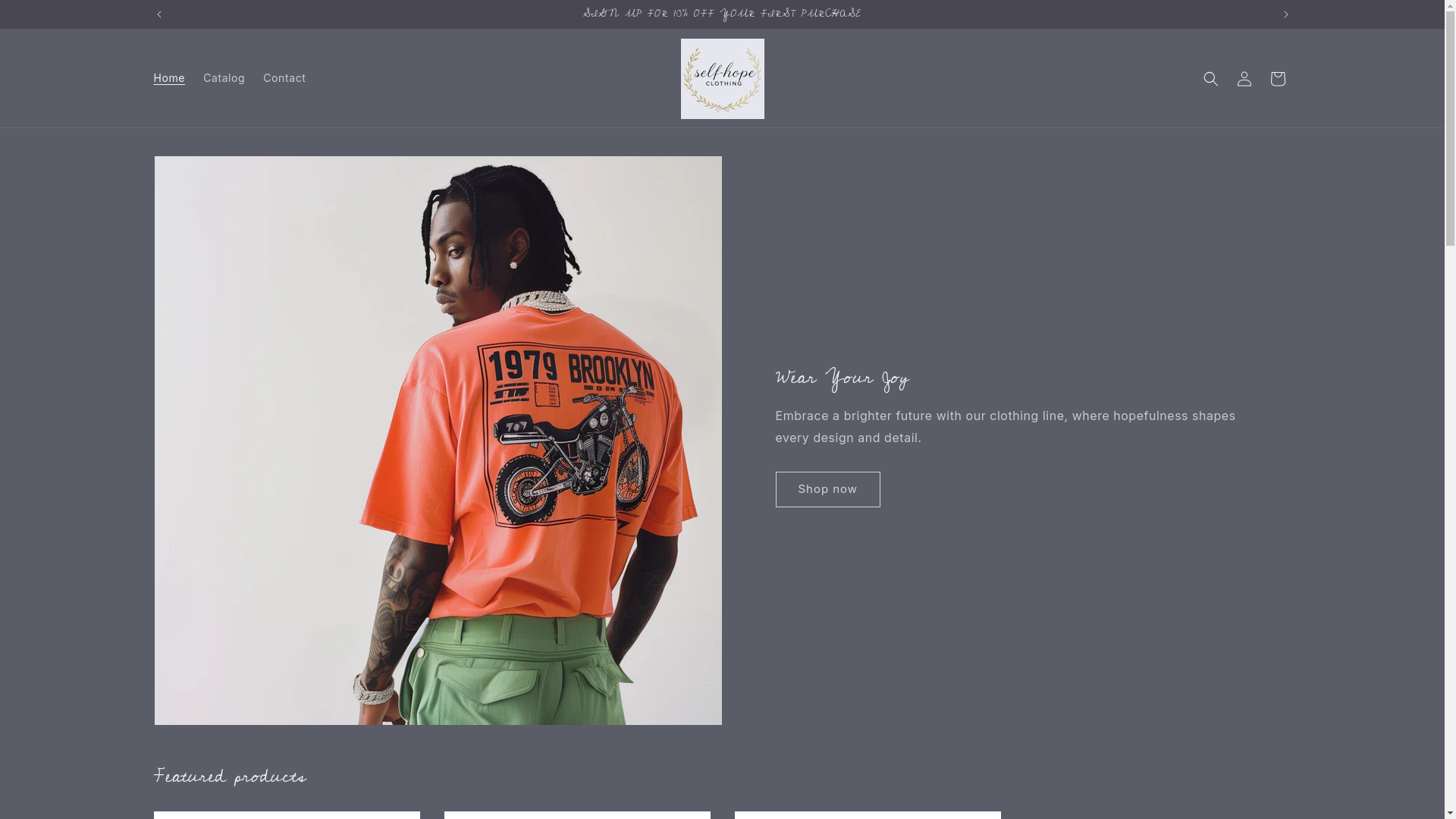 website screenshot of https://selfhopeclothing.com/