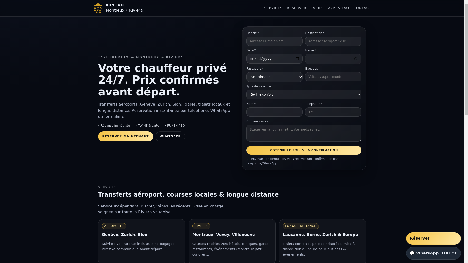 website screenshot of https://ron-taxi.ch/