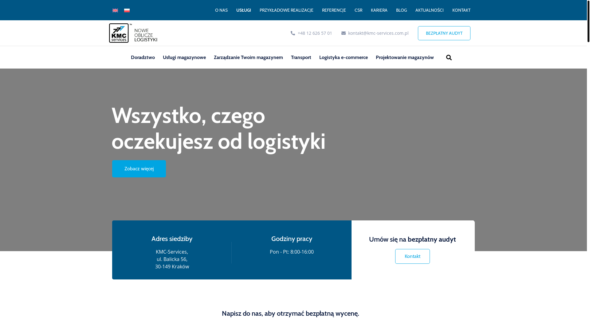 website screenshot of https://kmcservices-logistics.eu/