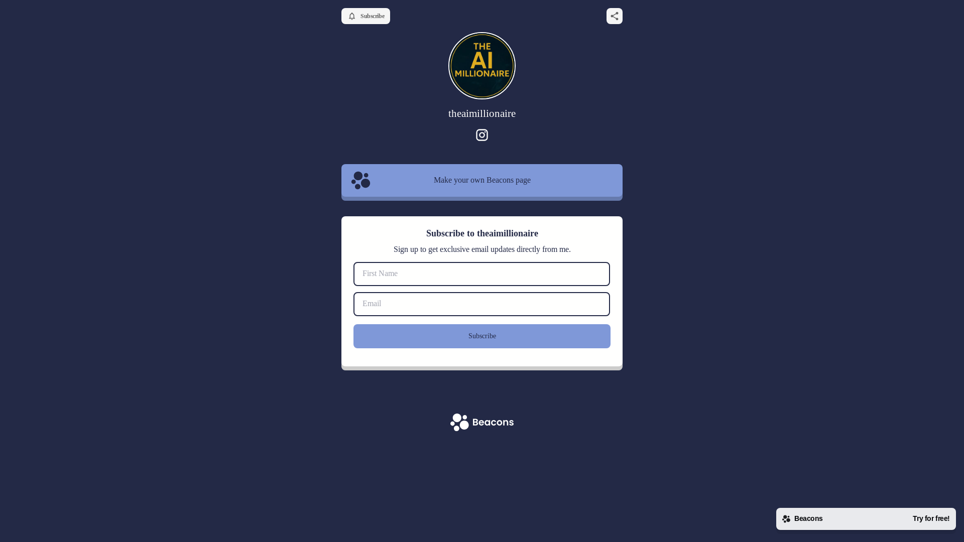 website screenshot of https://theaimillionaire.store/