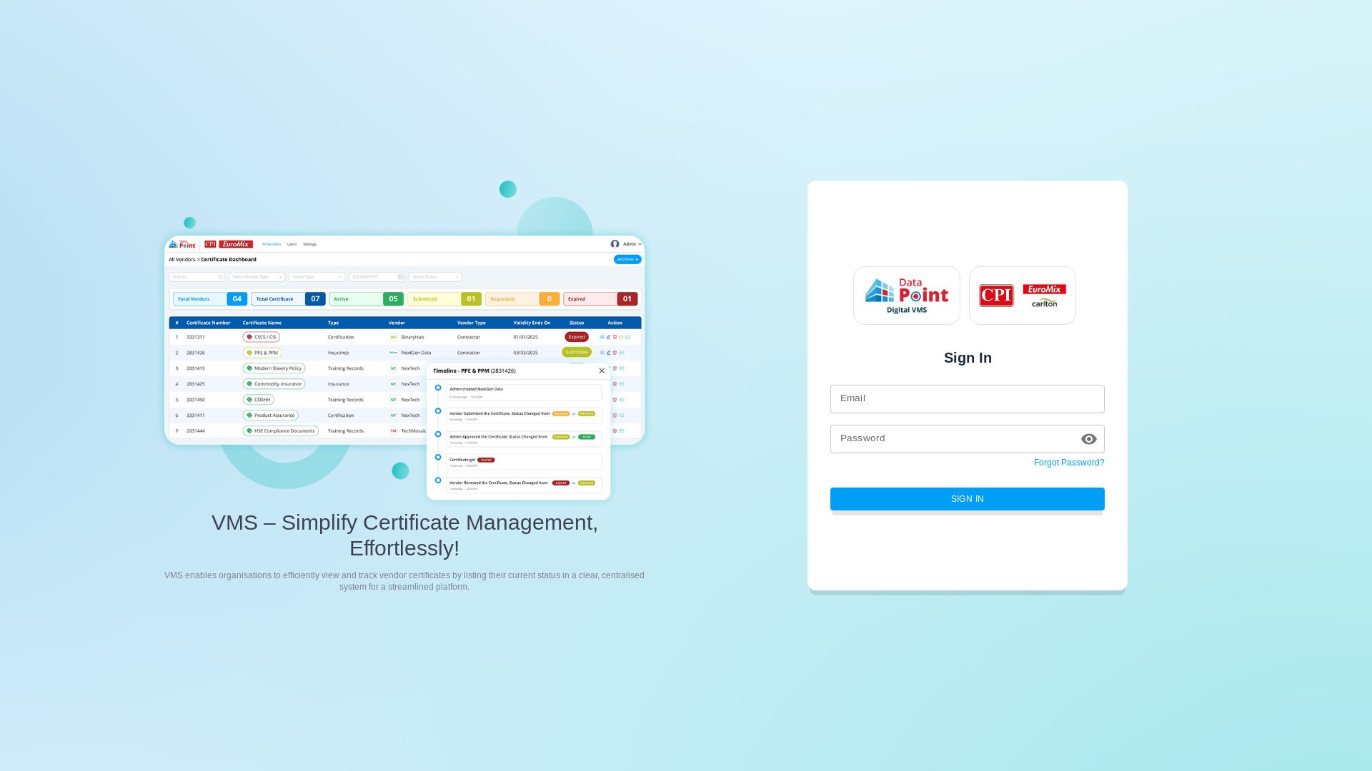 website screenshot of https://test-cpi-vms-ycalabs-com.pages.dev/